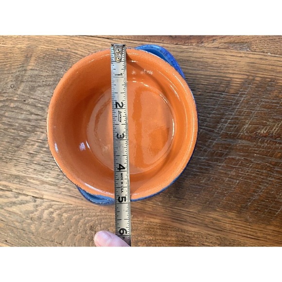 De Silva Pottery Terra Cotta Glazed Bowl / Crock Made in Italy Blue / Orange - Picture 4 of 11